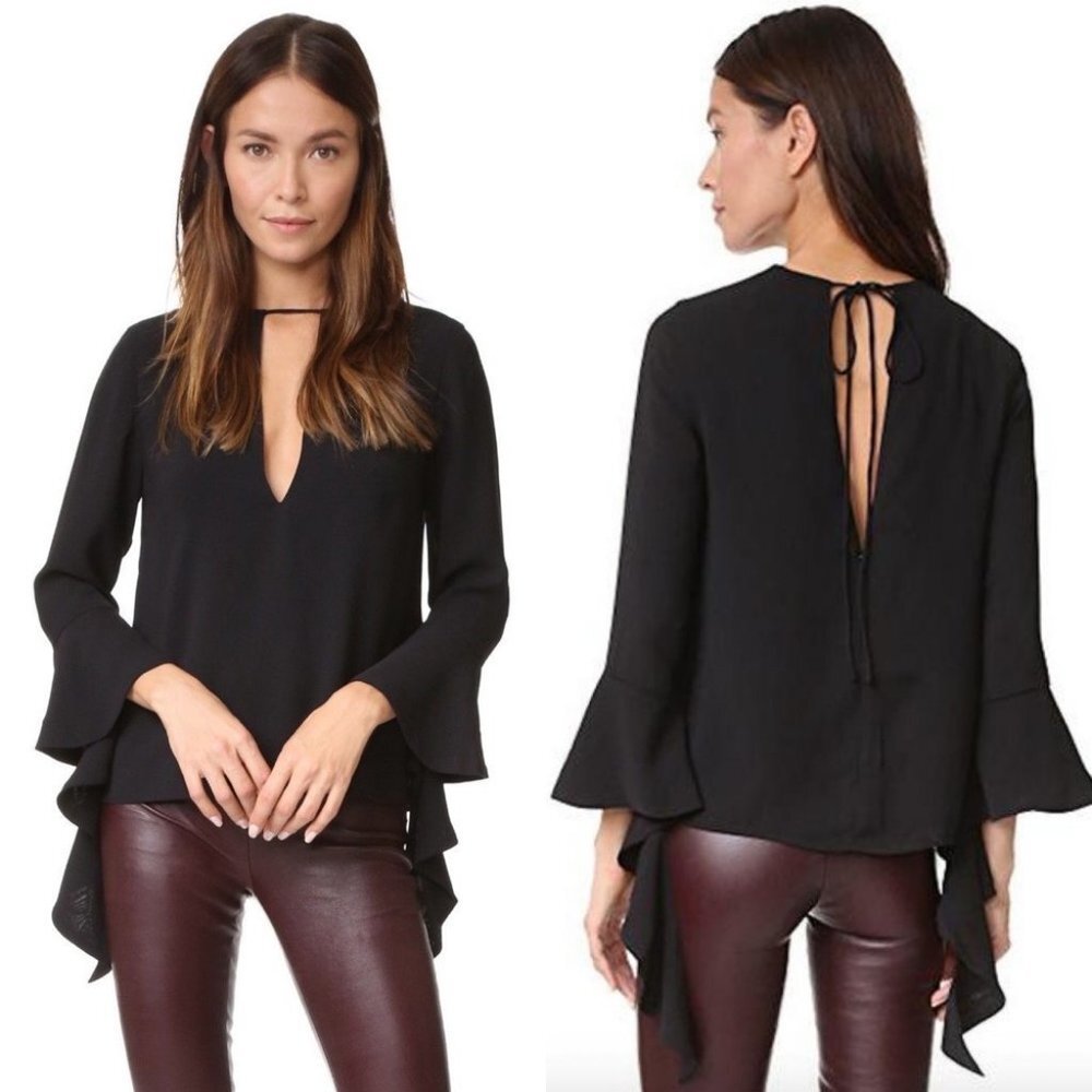 Revolve C/MEO Gossamer Spelt Out Long Sleeve Black Top Size Small Bell Sleeve S